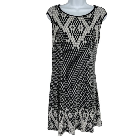 Ann Taylor Loft Womens Black Geometric Sleeveless Round Neck A Line Dress Size 4 - Picture 1 of 8